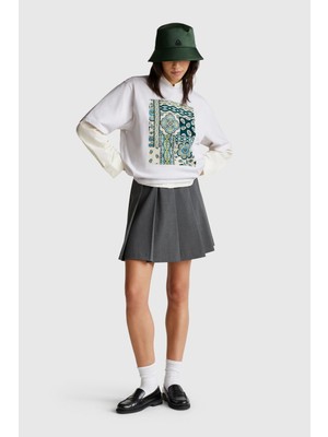 United Colors Of Benetton Beyaz Kadın / Kız Kdn_koton Karışımlı Baskılı T-Shirt Model Kodu: ( 3SPQD10BP101)