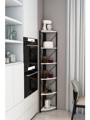 Dekozum 6 Raflı Metal Köşe Mutfak Rafı Dekoratif Çok Amaçlı Raf 180 cm