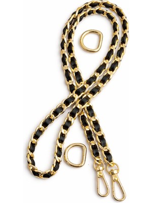 Nildenhobim Suni Derili Metal Çanta Zincir Set - Zincir Uzunluk 115 cm - ( Zincir Renk Altın - Deri Siyah )