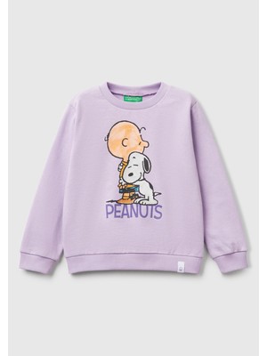 United Colors Of Benetton Lila Kadın / Kız Kk_peanuts Baskılı Logo Etiketli Bisiklet Yaka Sweatshirt Model Kodu: ( 3PQMG10I807W)
