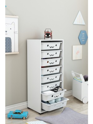 Dekozum Kids Modern Tasarımlı 8 Sepetli Gülenyüzlü Oyuncak Dolabı 109 cm Çok Renkli Organizer