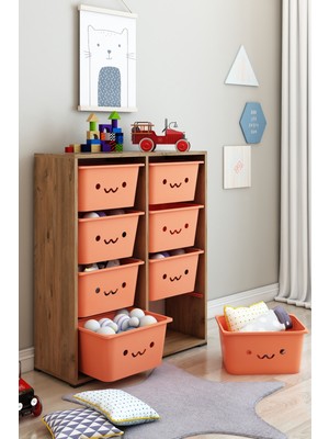 Dekozum Kids Gülen Yüzlü 8 Large Sepetli Dolap Oyuncak Dolabı Çok Amaçlı Mutfak Banyo Kiler Dolabı