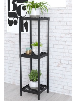 Dekozum Rose 3 Raflı Çiçeklik Saksılık Çiçek Saksı Standı Siyah
