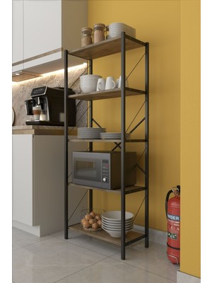 Dekozum 5 Raflı Çok Amaçlı Mutfak Rafı Şık Mutfak Dolabı ve Düzenleyici Mikrodalga Fırın Rafı 150 cm