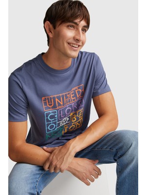 United Colors Of Benetton Mavi Erkek ERK_%100 Pamuk Önü Logo Baskılı Relax Fit T-Shirt Model Kodu: ( 3I1XU1096MAVİ)