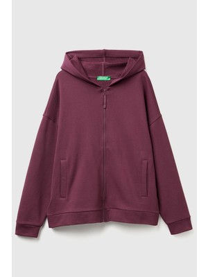 United Colors Of Benetton Mürdüm Kadın / Kız Kdn_logo Baskı Detaylı Kapüşonlu Relax Fit Sweatshirt Model Kodu: ( 3UNID500R1D3)