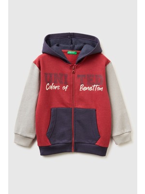 United Colors Of Benetton Mix Erkek Ek_önü Logo Baskılı Fermuarlı Regular Fit Kapüşonlu Sweatshirt Model Kodu: ( 3EB5G5043904)