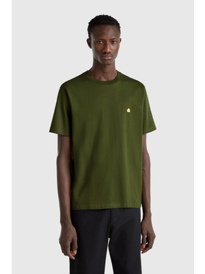 United Colors Of Benetton Haki Erkek ERK_%100 Koton Benetton Logolu Bisiklet Yaka T-Shirt Model Kodu: ( 3MI5J1AF795Y)