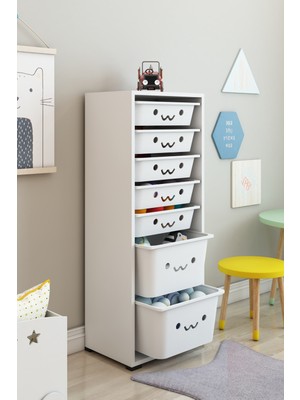 Dekozum Kids 7 Sepetli Gülücüklü Oyuncak Dolabı Oyuncak Kutusu Oyuncak Saklama Box
