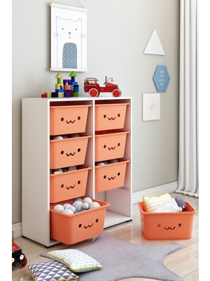 Dekozum Kids Gülen Yüzlü 8 Large Sepetli Dolap Oyuncak Dolabı Çok Amaçlı Mutfak Banyo Kiler Dolabı