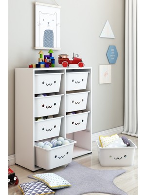 Dekozum Kids Gülen Yüzlü 8 Large Sepetli Dolap Oyuncak Dolabı Çok Amaçlı Mutfak Banyo Kiler Dolabı