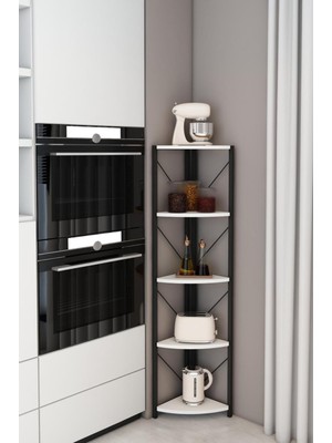 Dekozum 5 Raflı Metal Köşe Mutfak Rafı Dekoratif Aksesuar Rafı