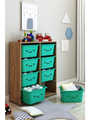 Dekozum Kids Gülen Yüzlü 8 Large Sepetli Dolap Oyuncak Dolabı Çok Amaçlı Mutfak Banyo Kiler Dolabı