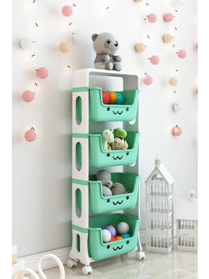 Dekozum 4 Katlı Oyuncak Dolabı, Oyuncak Organizeri, Sepetli Oyuncak Dolabı