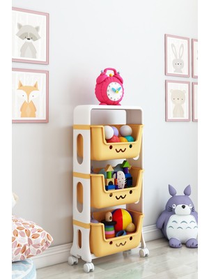 Dekozum 3 Katlı Oyuncak Dolabı, Oyuncak Organizeri, Sepetli Oyuncak Dolabı