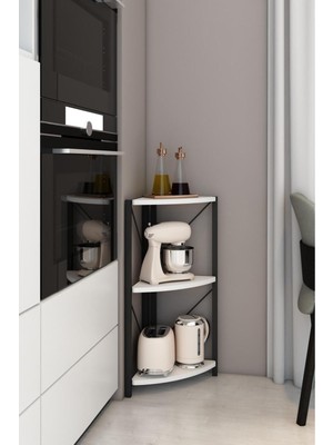 Dekozum 3 Raflı Köşe Mutfak Rafı Metal Köşe Rafı Dekoratif Aksesuar Rafı