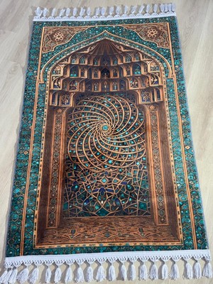 Dokuma Taban Örgü Püsküleri ve Ipek Kadar Yumuşak Yüzeyiyle Bambu Seccade Namazlık 80X125 cm Hac  Ramazan Umre  Hediyesi