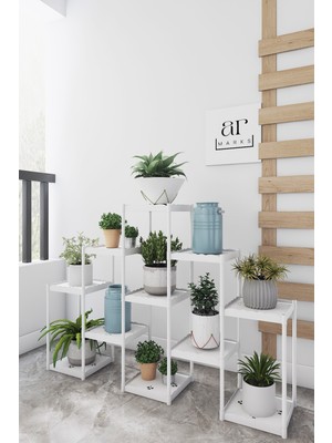Dekozum Işıl 11 Raflı Plastik Beyaz Saksılık Dekoratif Çiçeklik Saksı Standı