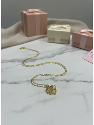 Kokoş Çelik Kolye Gold ve Taş Detay