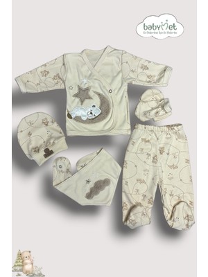 Babymet %100 Organik Pamuk 5 Parça Yenidoğan Hastane Çıkış Seti – Uykucu Ayıcık Nakışlı Doğal