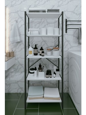 Dekozum Banyo Dolabı Banyo Düzenleyici Modern Banyo Rafı 5 Raflı Dekoratif Raf 180 cm
