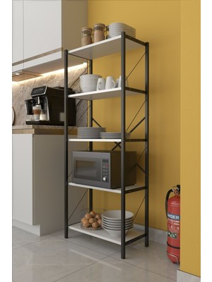 Dekozum 5 Raflı Çok Amaçlı Mutfak Rafı Şık Mutfak Dolabı ve Düzenleyici Mikrodalga Fırın Rafı 150 cm