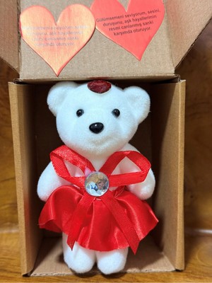 Özbience Sevgililer Günü Için Kalpli Mini Ayıcık ve Sevgi Sözleri Hediye Kutusu