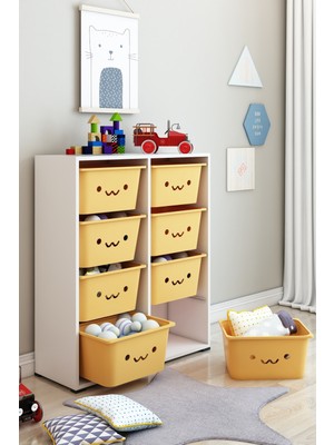 Dekozum Kids Gülen Yüzlü 8 Large Sepetli Dolap Oyuncak Dolabı Çok Amaçlı Mutfak Banyo Kiler Dolabı