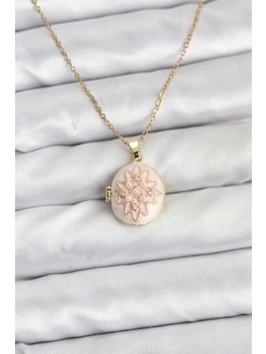 SHC4200 316L Çelik Zincir Gold Renk Mineli Lotus Model Açılabilir Kadın Kolye