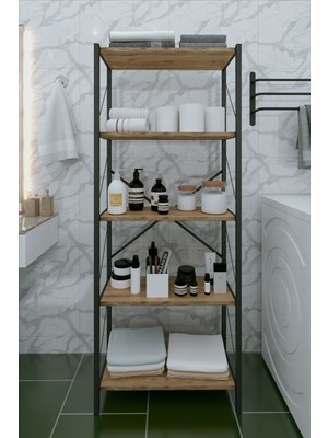 Dekozum Banyo Dolabı Banyo Düzenleyici Modern Banyo Rafı 5 Raflı  Dekoratif Metal Raf 180 cm