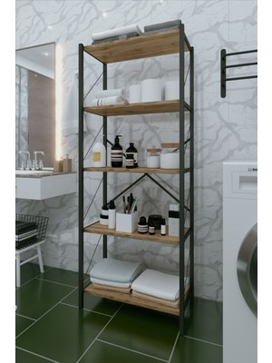 Dekozum 5 Raflı Dekoratif Banyo Dolabı Banyo Düzenleyici Modern Banyo Rafı 150 cm