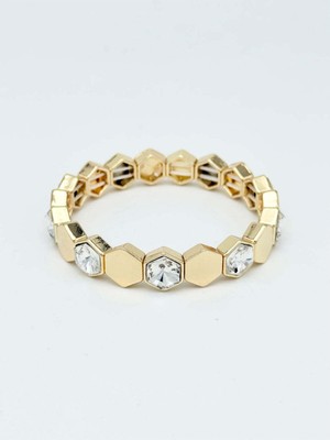 Miruva Altıgen Kristal Taşlı Gold Renk Çelik Bileklik