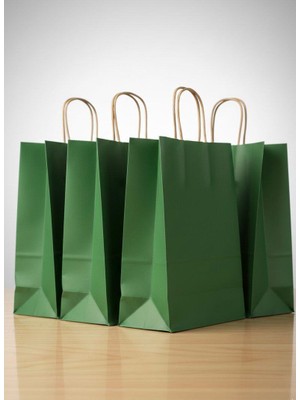 e ERTA Yeşil Renkli Kraft Çanta 25X31 cm -25 Adet- Hediye Poşeti , Hediye Paketi Kraft Kağıt Çanta