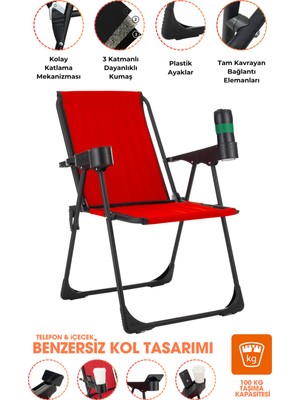 Dekozum Taşınabilir Katlanır Kamp Sandalyesi Bardaklıklı – Kamp, Plaj ve Piknik Sandalyesi