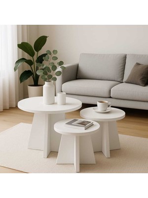 Dekozum Lotus 3 Lü Mantar Zigon Sehpa Sehpa Takımı Yan Sehpa Orta Sehpa Beyaz