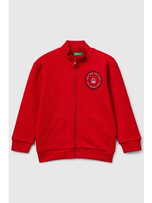 United Colors Of Benetton Kırmızı Erkek Ek_logo Detaylı Önü Fermuarlı Ribana Detaylı Sweatshirt Model Kodu: ( 3J70G503XKIRMIZI)