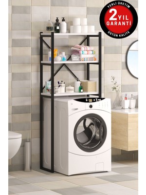 Dekozum 3 Raflı Çamaşır Makinesi Üstü Düzenleyici Banyo Rafı Banyo Düzenleyici Metal