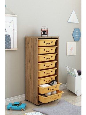 Dekozum Kids Modern Gülenyüzlü Oyuncak Dolabı 8 Sepetli 109 cm Çok Renkli Dayanıklı Tasarım