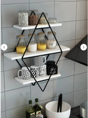 Dekozum Büyük Boy Duvar Rafı, Mutfak Rafı Baklava Duvar Rafı, Metal Duvar Rafı, Kitaplık Duvar Rafı