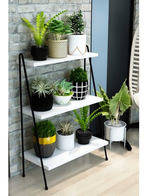 Dekozum Tiffany Saksı Standı, 3 Katlı Saksı Standı, Ahşap Saksılık, 3 Katlı Ahşap Saksılık