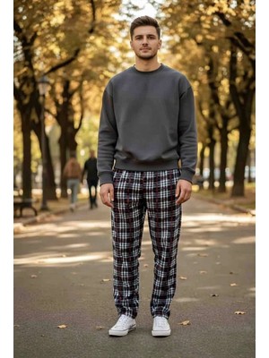 Havva Home Erkek Kadın (Unisex) Kare Ekose Desenli Polar Pantolon Ev Içi Ev Dışı Kullanım Hediye Için Uygun (Tek Alt)