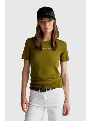 United Colors Of Benetton Haki Kadın / Kız KDN_%100 Koton Benetton Yazılı Basic T-Shirt Model Kodu: ( 3GA2E16A2HAKI)