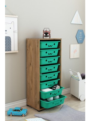 Dekozum Kids 8 Sepetli Gülenyüzlü Oyuncak Dolabı Oyuncak Organizeri Oyuncak Box