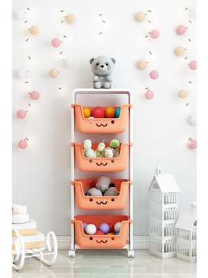 Dekozum 4 Katlı Oyuncak Dolabı, Oyuncak Organizeri, Sepetli Oyuncak Dolabı