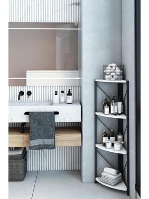Dekozum 4 Raflı Banyo Rafı Köşe Metal Çok Amaçlı Dekoratif Raf