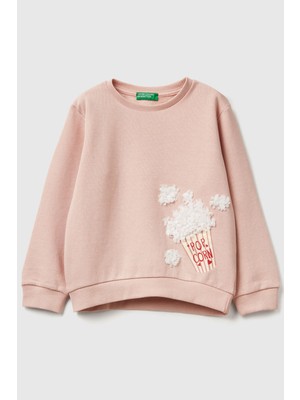 United Colors Of Benetton Toz Pembe Kadın / Kız Kk_grafik Baskılı Ribanalı Regular Fit Sweatshirt Model Kodu: ( 3J68G10K312U)