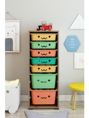 Dekozum Kids 7 Sepetli Gülücüklü Oyuncak Dolabı Oyuncak Kutusu Oyuncak Saklama Box