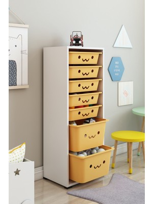 Dekozum Kids 7 Sepetli Gülücüklü Oyuncak Dolabı Oyuncak Kutusu Oyuncak Saklama Box