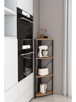 Dekozum 4 Raflı Metal Köşe Mutfak Rafı Dekoratif Aksesuar Rafı Çok Amaçlı Raf