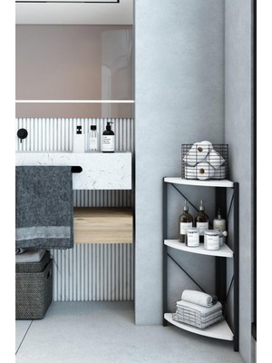 Dekozum 3 Raflı Metal Köşe Banyo Rafı Dekoratif Aksesuar Rafı